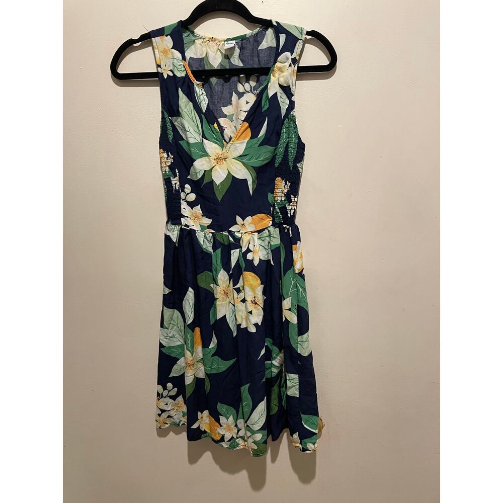 Old Navy bold blue and orange floral print sleeveless sundress size XS